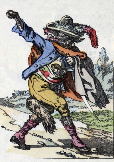 Il lupo. Illustrazione del racconto "Compere le Loup, Maitre Renard, Comere la Chevre et ses petits biquets" dopo una favola di Jean de la Fontaine. In "Tales from the home for the little ones". Incisione anonima del XIX secolo da Unknown artist
