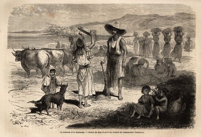 Il lavoro di raccolta, mietitura e trebbiatura del grano, in Djurjura (Algeria); donne sedute in cerchio battono le spighe con mazze rotonde, altre gettano la paglia e i chicchi al vento con un grande setaccio, poi spazzando il terreno permettono di raccog da Unknown artist