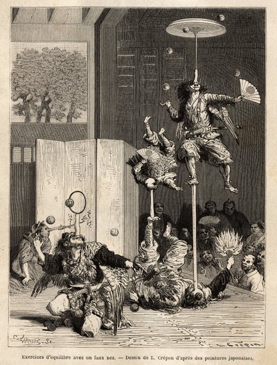 Teatro dei saltimbanchi: giocolieri, equilibristi e acrobati, tipici della regione di Edo (Tokyo) da Unknown artist