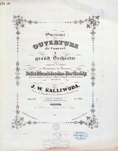 Pagina del titolo della partitura musicale di ouverture n.11 di Kalliwoda da Unknown artist