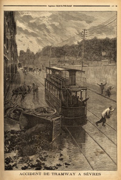 Incidente tranviario a Sevres, danni materiali ma nessun ferito. Incisione in “Le petit journal” 24/01/1897. Collezione Selva. da Unknown artist