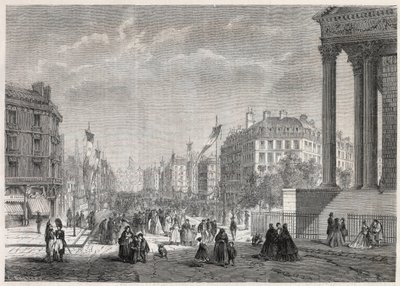Trasformazioni di Parigi sotto il Secondo Impero, Parigi Haussmann: decorazione del Boulevard Malesherbes, il giorno della sua inaugurazione il 13 agosto 1861 - Incisione in "Le Monde Illustré" da Unknown artist