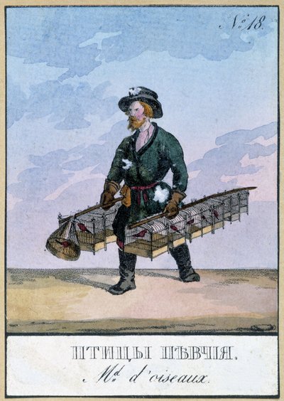 Venditore ambulante di uccelli - Incisione del XIX secolo da Unknown artist