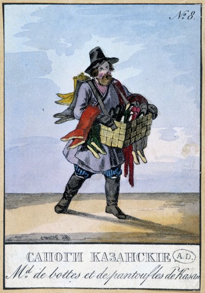 Mercante ambulante di stivali e pantofole di Kasan - Incisione del XIX secolo da Unknown artist