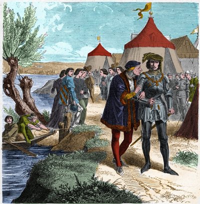 Trattato di Conflans del 5/10/1465 tra il re di Francia Luigi XI e Carlo di Charolais (poi Carlo il Temerario) che pone fine alla rivolta dei nobili o Lega del Bene Pubblico. Incisione in 