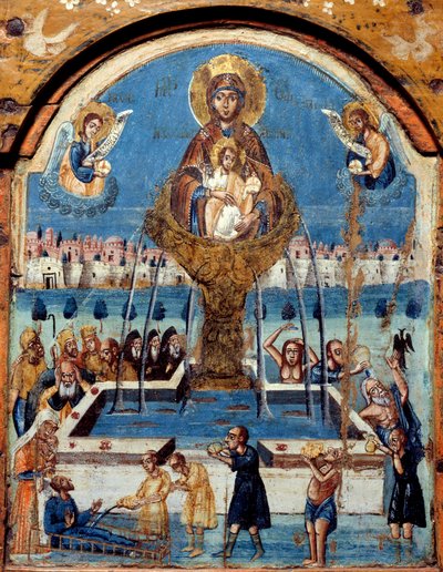 Trittico della Vergine, fonte di vita La Vergine incorona sopra una fontana miracolosa d