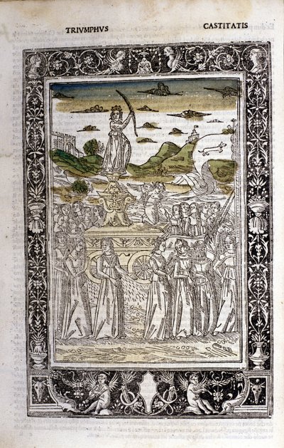Trionfo della Castità di Petrarca (Francesco Petrarca). Miniatura sd. Bibl. Trivulziana, Milano. da Unknown artist