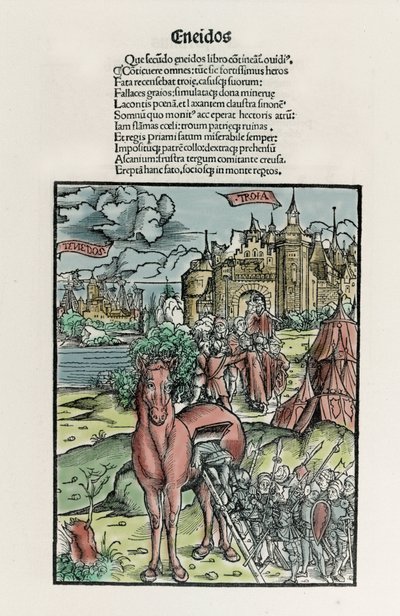 Troiani: i guerrieri greci escono dal cavallo una volta superate le mura della città. Eneide. Xilografia di Sebastian Brant da Unknown artist