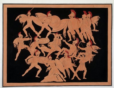 Guerra di Troia - al centro: Menelao difende il corpo di Patroclo con il suo scudo, Aiace armato di un