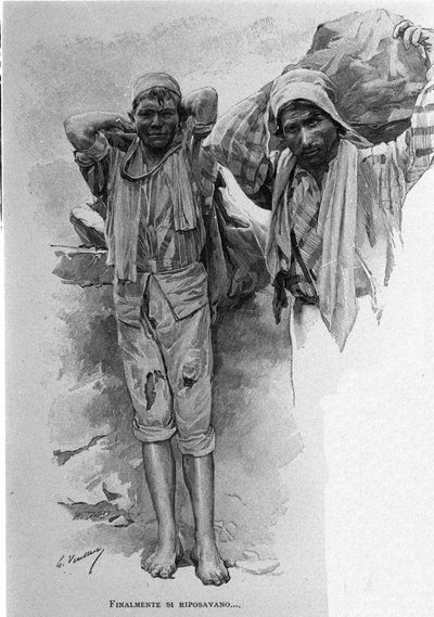 Due "carusi", apprendisti minorenni. Sicilia. Incisione del XIX secolo da Unknown artist
