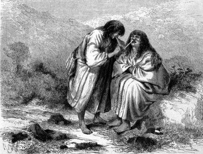 Due indios del Perù che fumano tabacco. Incisione del XIX secolo da Unknown artist