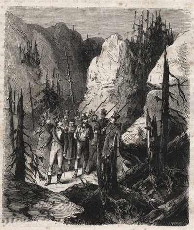 Patriota tirolese Andreas Hofer (1767-1810) arrestato dalle truppe italiane il 19/01/1810 - Incisione del 1879 in “Histoire des societes secretes, politiques et religieuses” di Pierre Zaccone (1817-1895) da Unknown artist