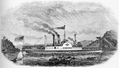 Storia degli Stati Uniti: Battello a vapore - Oregon (incisione) da Unknown artist