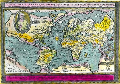 Mappa geografica universale (mappa del mondo) del 1596 (incisione) da Unknown artist