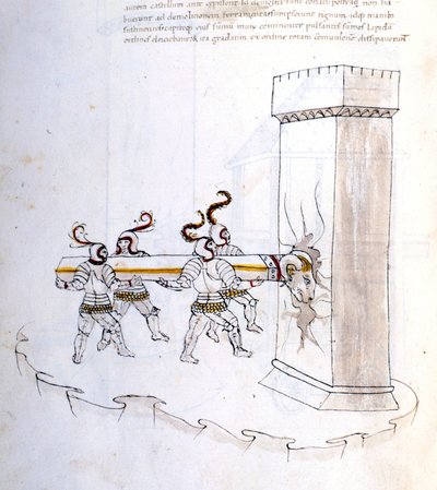Uso di un ariete durante un assalto nel XVI secolo da Unknown artist