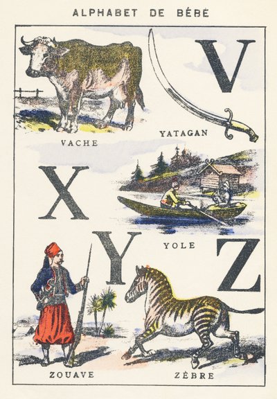 V X Y Z: mucca, yole, zuavo, zebra da Unknown artist