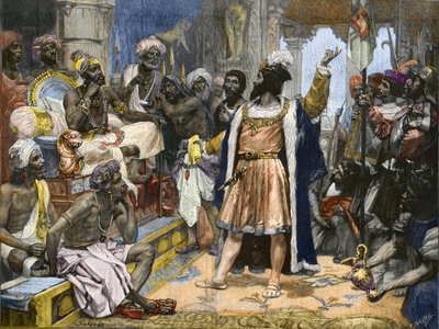 Vasco da Gama consegna la lettera del Re Manuele del Portogallo al Samorim di Calicut - dopo un dipinto da Unknown artist