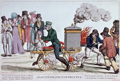 Velocipedraisiavaporianna: velocipede a vapore - incisione ca. 1818, Bibl. della città di Parigi da Unknown artist