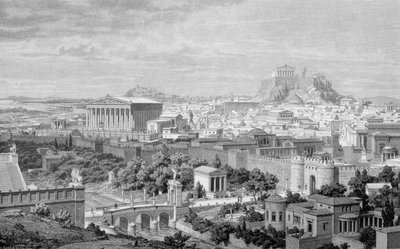Veduta di Atene, il Tempio di Adriano e l