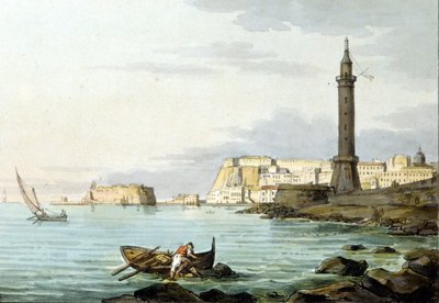 Veduta di Napoli dal porto. A sinistra si erge il Castel dell