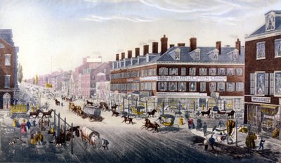 Veduta di New York: Broadway. Incisione del 1840 da Unknown artist