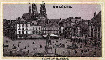 Veduta di Place du Martroy a Orleans, Dipartimento di Loiret e regione Centro, Francia. Cromolitografia della fine del XIX secolo da Unknown artist