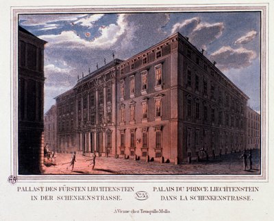 Veduta del palazzo del principe Lichtenstein a Vienna, Austria. Incisione del 1820 da Unknown artist