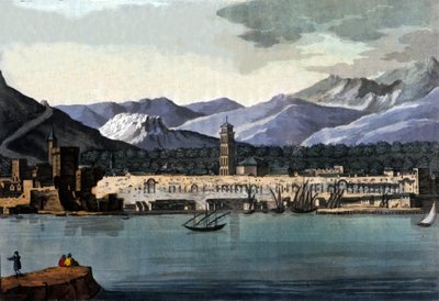 Veduta di Spalato, Croazia, dal mare. Acquerello dell