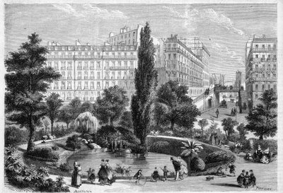 Veduta di Square Montholon e del ponte di Rue Bellefond a Parigi nel 9° arrondissement. Incisione in "The Universe illustrious" da Unknown artist