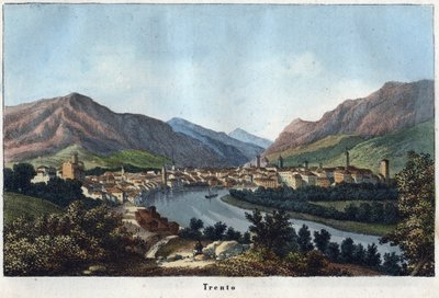 Veduta di Trento (Trentino-Alto Adige, Italia) - XIX secolo - incisione da "Usi e Costumi di Tutti i Popoli dell