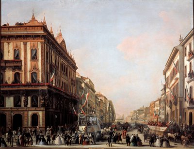 Vista di via Venezia con carro di carnevale, Milano da Unknown artist