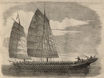 Veduta di una nave pirata cinese a Canton. Incisione in 