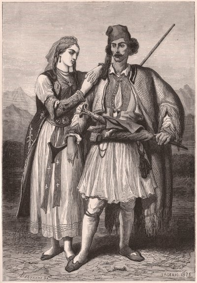 Veduta di una coppia in costume tradizionale albanese nel XIX secolo da Unknown