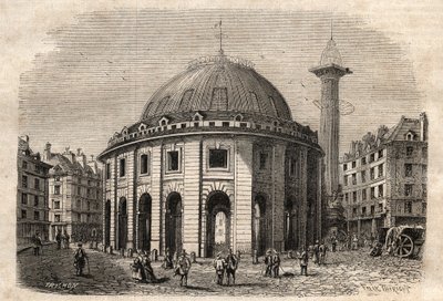 Veduta della Halle au Blé a Parigi (costruita nel 1763-1769) e della colonna Medici, incisione inizio XIX secolo da Unknown artist