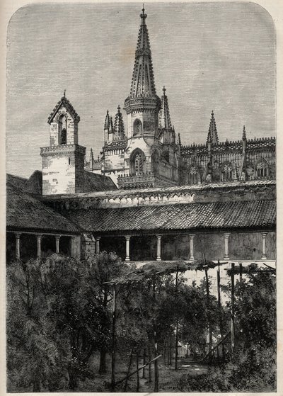 Veduta del Monastero di Batalha in Portogallo. Incisione in "The Illustrous Universe" da Unknown artist