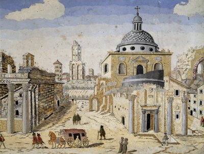 Veduta del Foro Romano, fine del XVII secolo, scagliola su supporto in terracotta (dettaglio) da Unknown artist