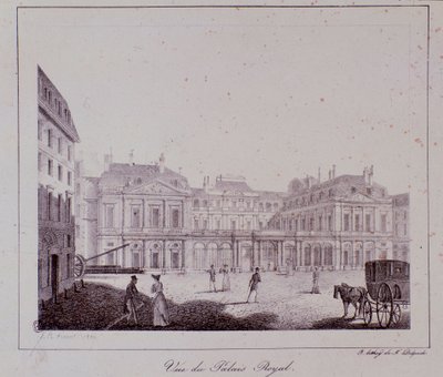 Veduta del Palazzo Reale a Parigi. Incisione del 1820 Collezione privata da Unknown artist
