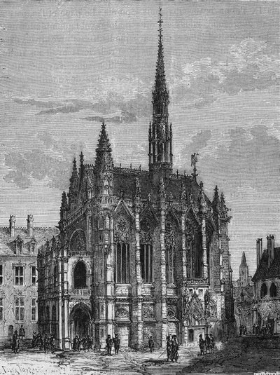 Veduta della chiesa di Sainte Chapelle a Parigi. Incisione da L