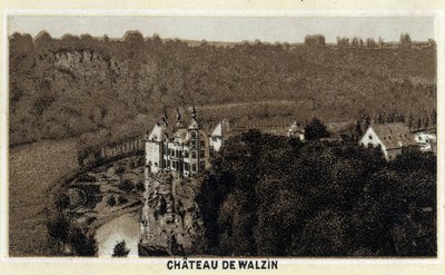 Veduta del castello di Walzin in Vallonia (Belgio) sulle rive del fiume Lesse. Cromolitografia della fine del XIX secolo da Unknown artist
