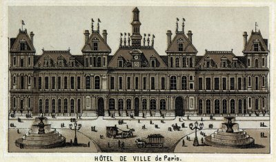 Veduta del municipio di Parigi e della piazza. Cromolitografia della fine del XIX secolo da Unknown artist