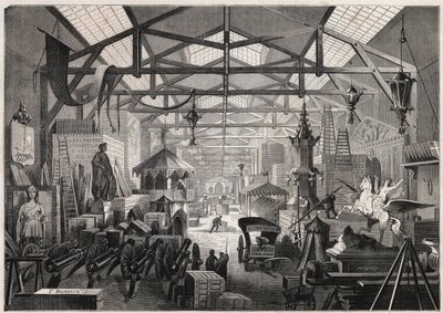 Veduta dei laboratori di costruzione di Eugene Delessert, azienda che organizza feste pubbliche, avenue Dauphine a Parigi - Incisione in "Le Monde Illustré" da Unknown artist