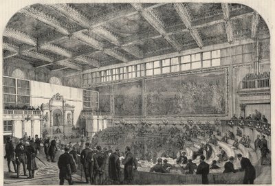 Veduta della sala dei deputati a Palazzo Vecchio a Firenze, Italia. Incisione in "L