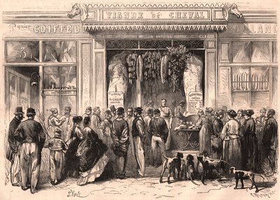 Vista della facciata di una macelleria di carne di cavallo a Parigi, Francia da Unknown