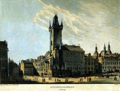 Veduta del vecchio Municipio di Praga intorno al 1860. da Unknown artist