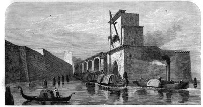 Veduta del vecchio arsenale della città di Venezia, Italia. Incisione in "L