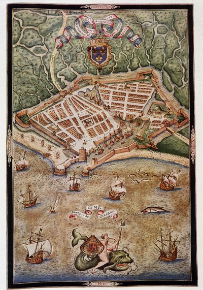 Veduta del porto di Le Havre nel 1583 - da un manoscritto miniato di Jacques Delvaux, pilota della Marina, dedicato all