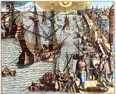 Veduta del porto di Lisbona nel XVI secolo da Unknown artist