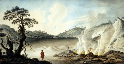 Veduta della solfatara, terreno vulcanico che emana fumi caldi e gas di zolfo. Pozzuoli vicino a Napoli. XIX secolo. da Unknown artist