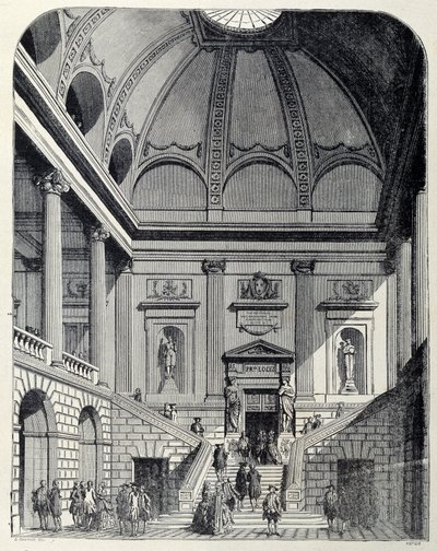 Vista del vestibolo e della scala del teatro di Bordeaux sotto Luigi XV - in "France and the French through the centuries" da Unknown artist