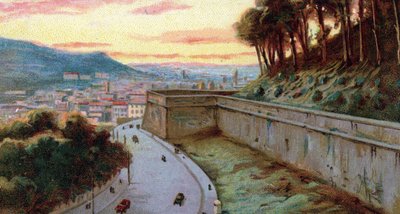 Veduta delle mura di viale Vaticano tra lo Stato della Città del Vaticano e Roma, Italia Cromolitografia degli anni Trenta Collezione privata da Unknown Artist